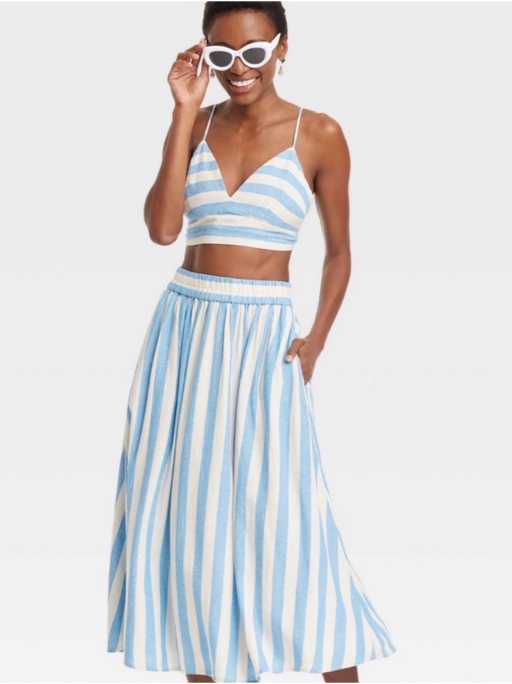 NWT A New Day Blue and White Stripe Maxi Skirt Set
